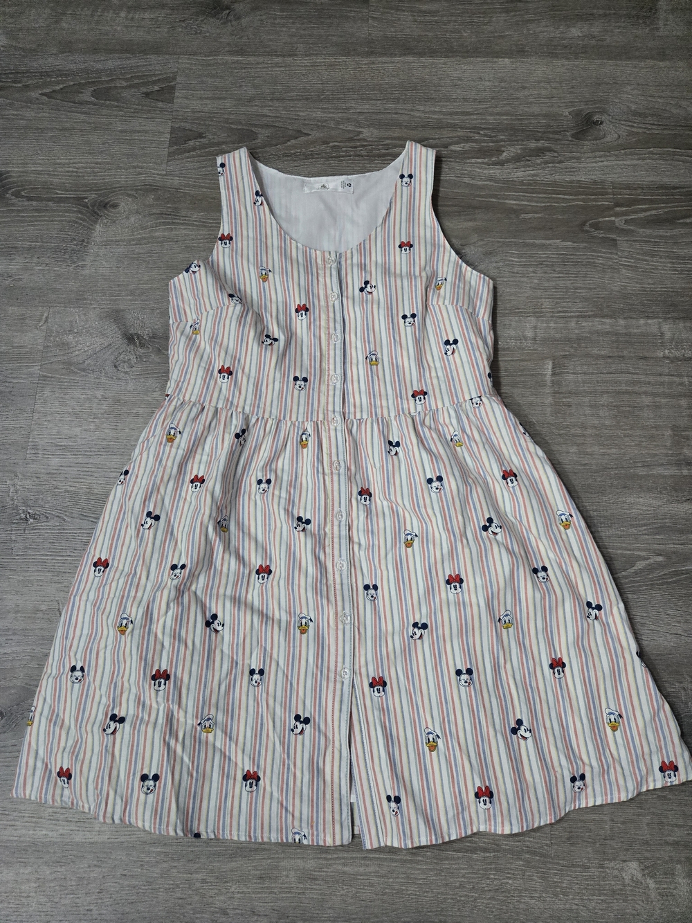 Disney Women’s Dress Large Mickey Minnie Mouse Striped Button Front Sleeveless L
